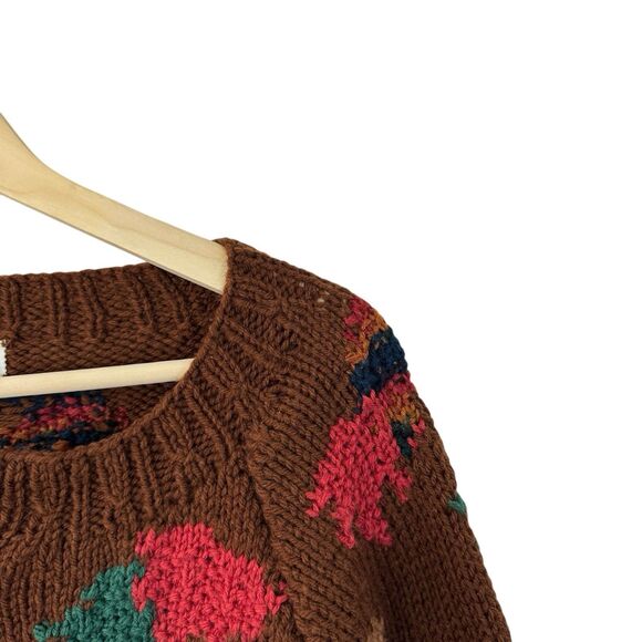 Vintage Handknit X-Large Sweater Cardigan Leaves Fall Dark Brown Womens READ - Picture 5 of 16